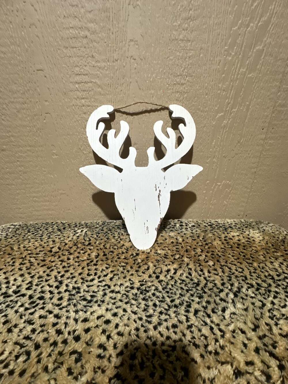 Rustic White Washed Reindeer Head Wooden Wall Decor